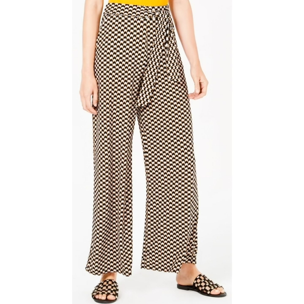 Bar III Wideleg Pants Stretch High Waisted Rise Geometric Black White Yellow
